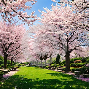 Cherry tree blossom explosion in Hurd Park, Dover, New Jersey. Same trees, with green summer foliage, can be found by