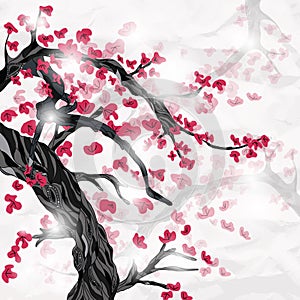 Cherry tree and flowers with space for text