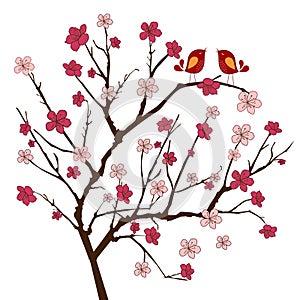 Cherry tree with whimsical birds