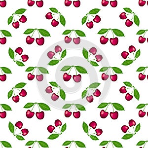 Cherry two berries seamless pattern isolated on white background. Vector illustration