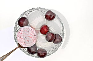 Cherry and Vanilla ice cream with fresh Cherries in a Bowl