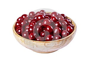 Cherry in a wooden bowl