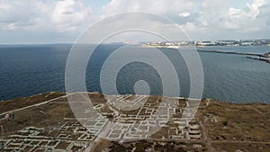 Chersones Sevastopol Crimea. Ruines of the ancient Greek city of Chersones. Archaeological excavations of an ancient