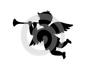 Cherub blowing trumpet. Cherub silhouette. Valentine's day. Love symbol. Vector illustration.