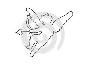 Cherub line art Valentines day, cute cupid outline angel with wings