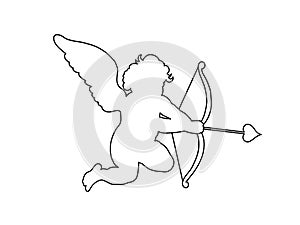 Cherub line art Valentines day, cute cupid outline angel with wings