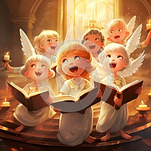 Cherubic Choir - Children singing angelic hymns photo