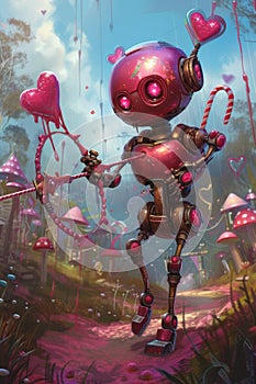 Cherubic Robot Cupid in Candy Meadow photo