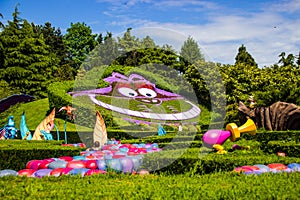 Cheshire cat at the Alice in Wonderland. Alice`s Curious Labyrinth. Disneyland Paris.