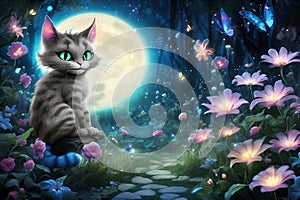 Cheshire cat in a fairy forest
