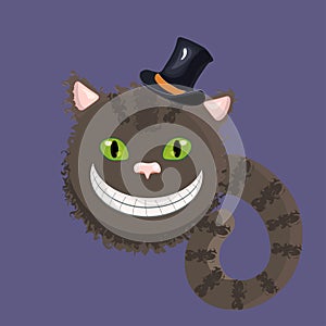 Cheshire cat form Alice in Wonderland wearing a stovepipe hat.