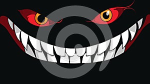 Cheshire Cat grin Alice Wonderland, digital art smiling cat. Fierce cartoon cat smile, red eyes photo