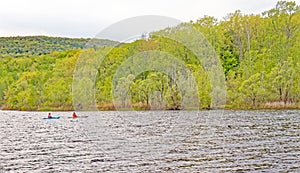 Cheshire Reservoir, Berkshires Massachusetts in Spring with kayakers