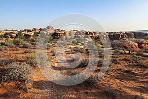 Chesler Park trail in needles district after sunrise, Canyonlands