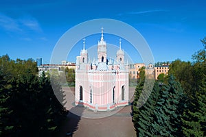 Chesma Church Church of the Nativity of John the Baptist on a sunny May morning. Saint-Petersburg, Russia photo