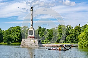 Chesme Column on the island of Grand Pond in Catherine park, Tsarskoe Selo Pushkin, St. Petersburg, Russia