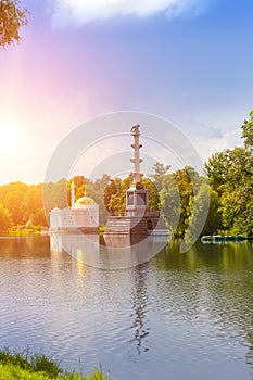 The Chesme Column and Pavilion `Turkish bath`, 18th century. Catherine Park. Pushkin Tsarskoye Selo. Petersburg