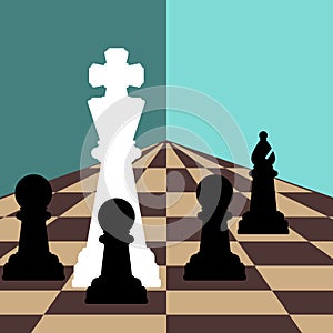 Chess background with chessboard, figures in the game. Vector illustration with a place for your text