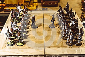Chess battle figurines of soldiers history policy tactics strategy plan