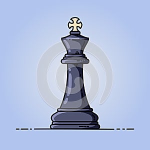 Chess black king vector flat icon. Vector illustration on blue background
