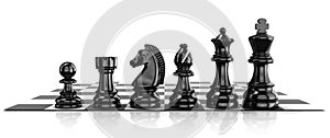 Chess black pieces, standing on board