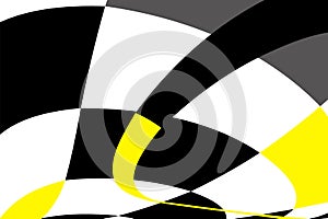 Chess black-white-yellow background with distortions. Abstract unusual creative background. Chessboard distorted.