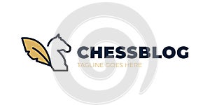 Chess blog vector logo. Vintage classic badge emblem chess club, chess tournament logo vector icon Knights And Pawns