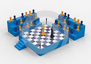 Chess board as boxing ring with chess pieces