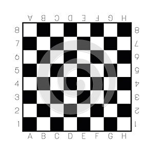 Chess board in black and white. Gameboard for leisure or sport game of chess. Vector illustration