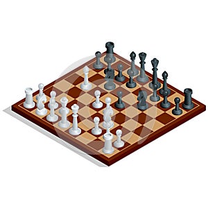 Scacchi piatto scacchi lui gioca. scacchi sul scacchiera. vittorioso. un appartamento  tridimensionale vettore isometrico illustrazioni 