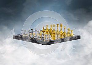 Chess board in the clouds 3d rendering