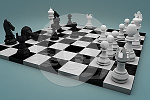 Chess board with figures modeled photo