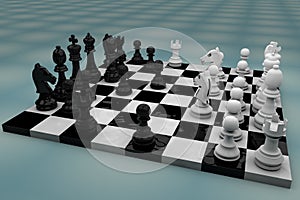 Chess board with figures modeled photo