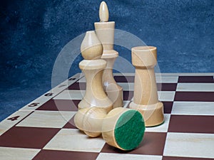Chess board with figures. Wooden chess. Board games. Location of opponents. Counter strategy