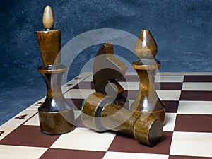 Chess board with figures. Wooden chess. Board games. Location of opponents. Counter strategy