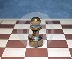 Chess board with figures. Wooden chess. Board games. Location of opponents. Counter strategy. Pawn