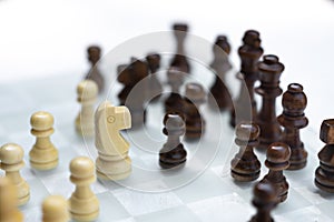 Chess board game, business competitive concept, encounter difficult situation, losing and winning