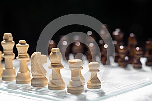 Chess board game, business competitive concept, encounter difficult situation, losing and winning