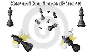 Chess and board game clipart element ,3D render chess concept isolated on white background icon set