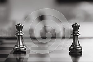 chess board game competition business concept, Selective focus on chess pieces, Chess business concept, leader & success