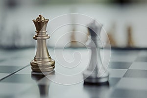 chess board game competition business concept, Selective focus on chess pieces, Chess business concept, leader & success