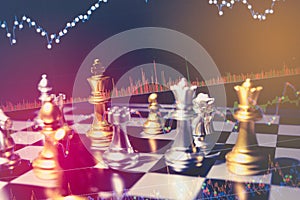 Chess board game concept of business ideas and competition and strategy plan success meaning, Stock financial statistic graph