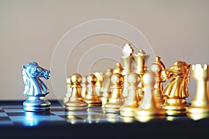 Chess board game, encounter serious situation, business competitive concept, copy space