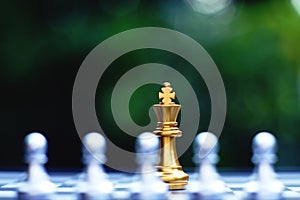 Chess board game, king disadvantage situation, business competitive concept, copy space