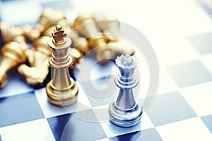 Chess board game, king disadvantage situation, business competitive concept, copy space