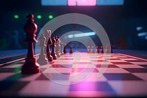 Chess board game to represent the business strategy with competition and challenging concept. Neural network AI