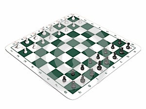 Chess board green full set chess side black front