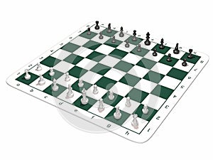 Chess board green full set chess small side white front