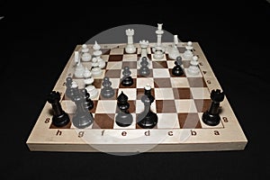 Chess board and the pieces as a strategy background