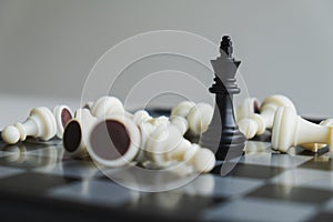 The chess board shows leadership, followers and business success strategies